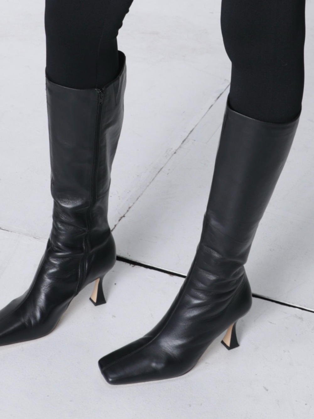 Tony Bianco Black Mid-Calf Square Toe Leather Boots